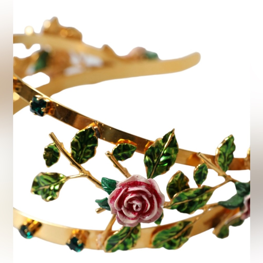 Dolce Gabbana Gold Brass Roses Crystal Embellished Headband Metal Diadem In Box - Picture 7 of 10